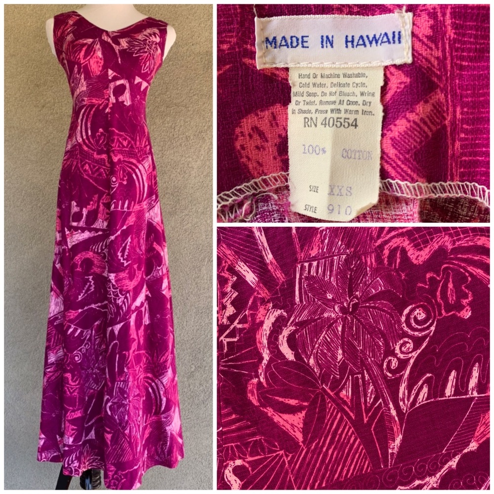 🌺 Vintage Barkcloth Muumuu Maxi-Dress Fuchsia 🌺